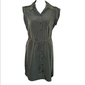 A. Byer Olive Green Studded Collar Button Down Dress Size M
